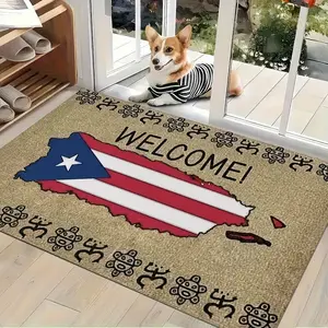 Puerto Rico Flag Doormat - Non-Slip PVC Backing, Rubber with Puerto Rico Map Print Suitable for Bedroom, Living Room - Ideal Puerto Rico-Themed for Entrances & Floors