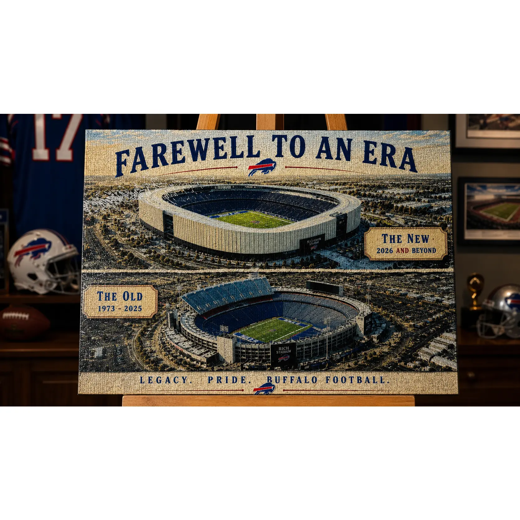 Buffalo Football Stadium Tribute Collectible Trophy, Sports Memorabilia Gift for Football Fans