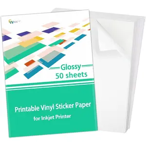 Sticker Paper Printable Vinyl for Inkjet Printer, 50 Sheets Glossy White  Labels