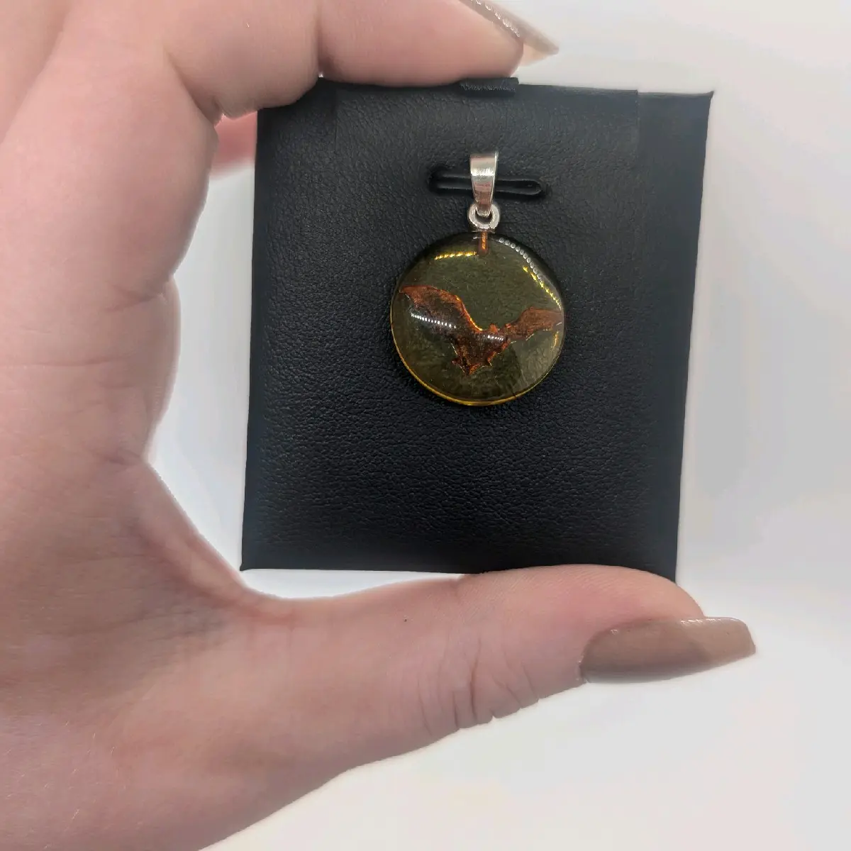 Sterling Silver Baltic Amber Bat Cameo Pendant
