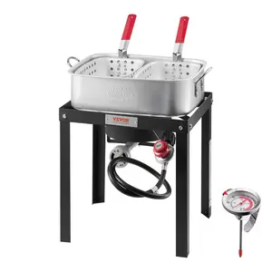 fathersdaygift VEVOR 18 Qt Fish and Wing Fryer with Double Basket, Aluminum Propane Fish Fryer Kit, Outdoor Deep Fryer Seafood Pot with Thermometer and 58, 000 BTUs Propane Burners, for Outdoor and Backyard Cooking