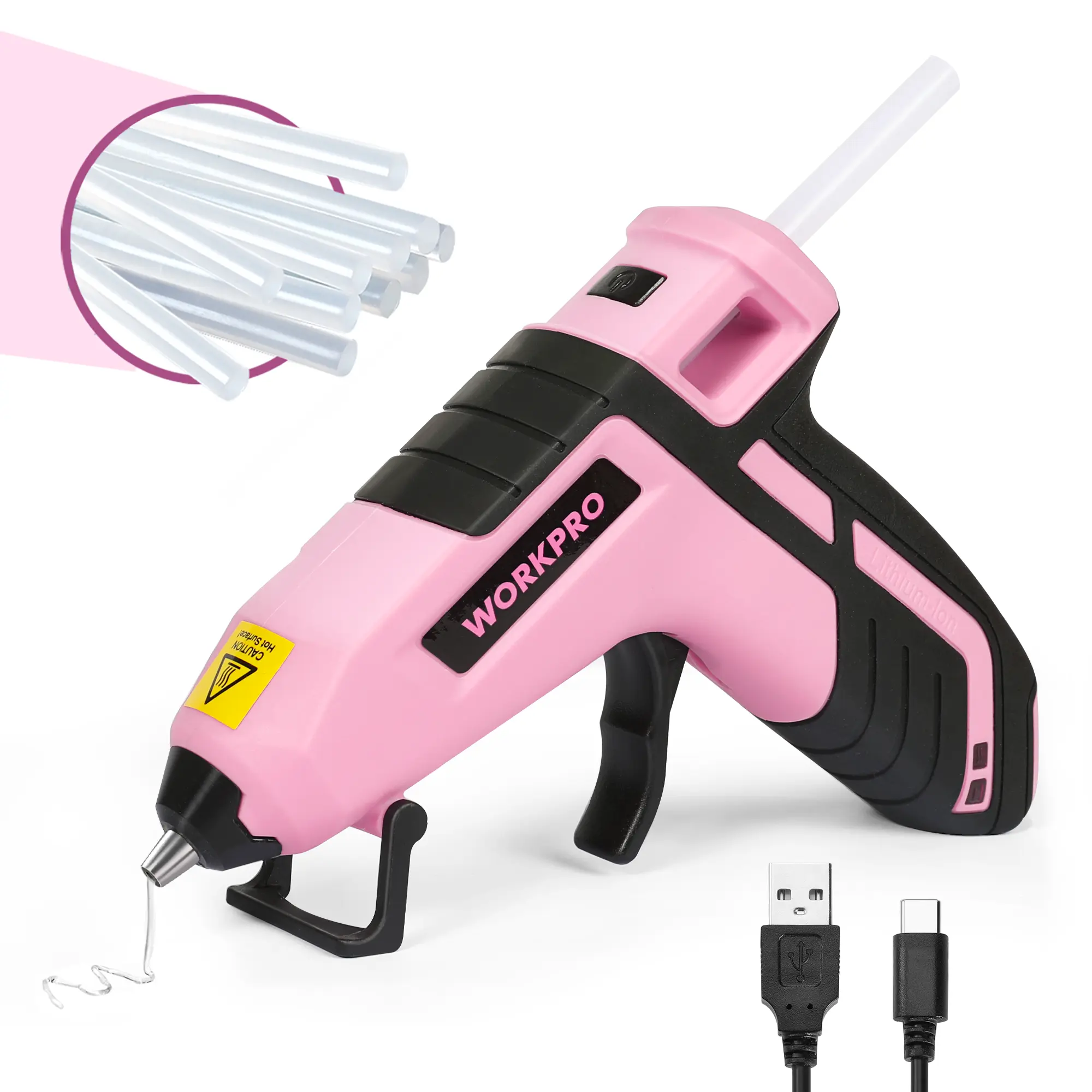 #BacktoSchool WORKPRO 3.6V Cordless Hot Glue Gun, 20 Pcs Premium Mini Glue Sticks, Fast Preheating, Smart Power-Off, USB-C Rechargeable, Less-drip, for DIY, Crafting and Arts