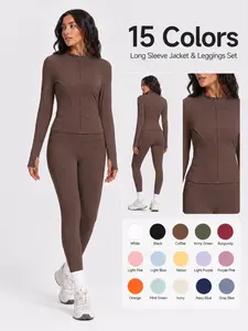 Women's Two-Piece Sportswear Set, Thumb Hole Zipper Long Sleeve Jacket + High Waist Tight Pants, Soft Elastic Workout for Yoga, Fitness, Running，OOTD