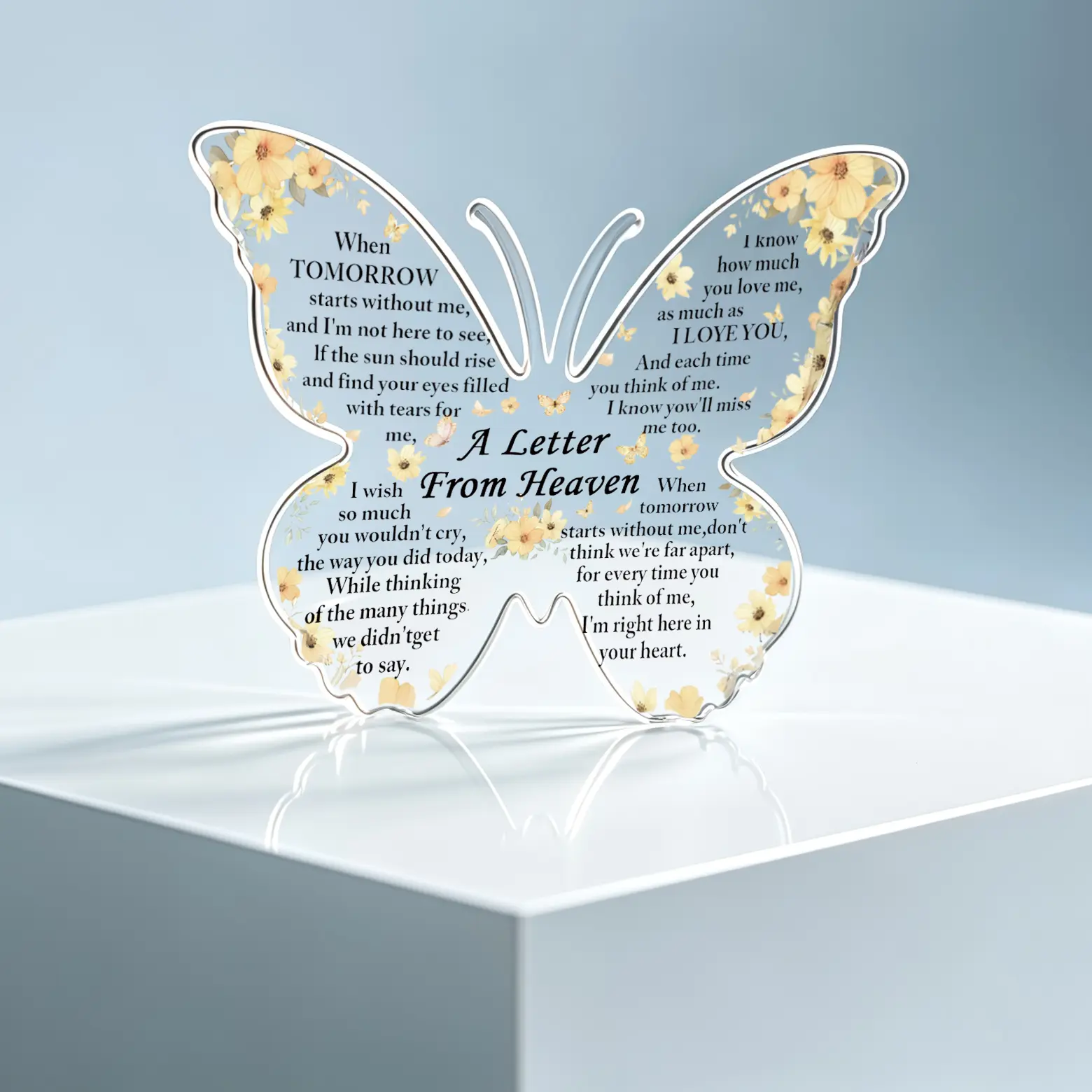 Butterfly Acrylic Memorial Plaque with "A Letter From Heaven" Text, Condolences Funeral Gift, Loss Tribute Keepsake for Bereaved Loved Ones, Home Decor Sign