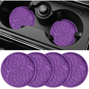 Car Cup Coaster [4 Pack] Silicone Car Coasters/Cup Mats - 2.75In Universal Non-Slip Recessed Car Interior Accessories - Car Cup Holder Insert Coasters Deep Purple