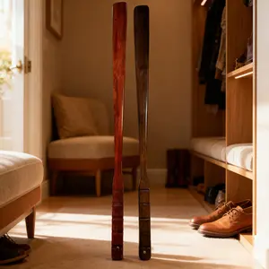 2pcs Classic Wooden Shoe Horn 70cm Extra Long Easy Use for All Ages Dark Red Smooth Lacquer Surface Practical Design Ideal for High Boots Non-BPA Free
