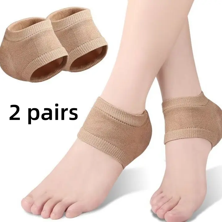 2 Pairs Moisturizing Gel Lined Heel Socks for Dry Cracked Feet, Open Toe Anti-Crack Heel Sleeve Protector, Elastic Reusable Foot Care Covers for Overnight Sleeping, Daily High Heels Wear & Dry Skin Repair