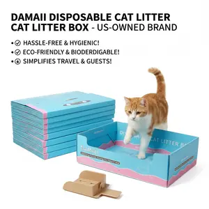 DAMAI Disposable Cat Litter Box Value Pack 5-Set Toss-Away Litter Boxes & Scoops Eco-Friendly & Biodergradable No More Mess