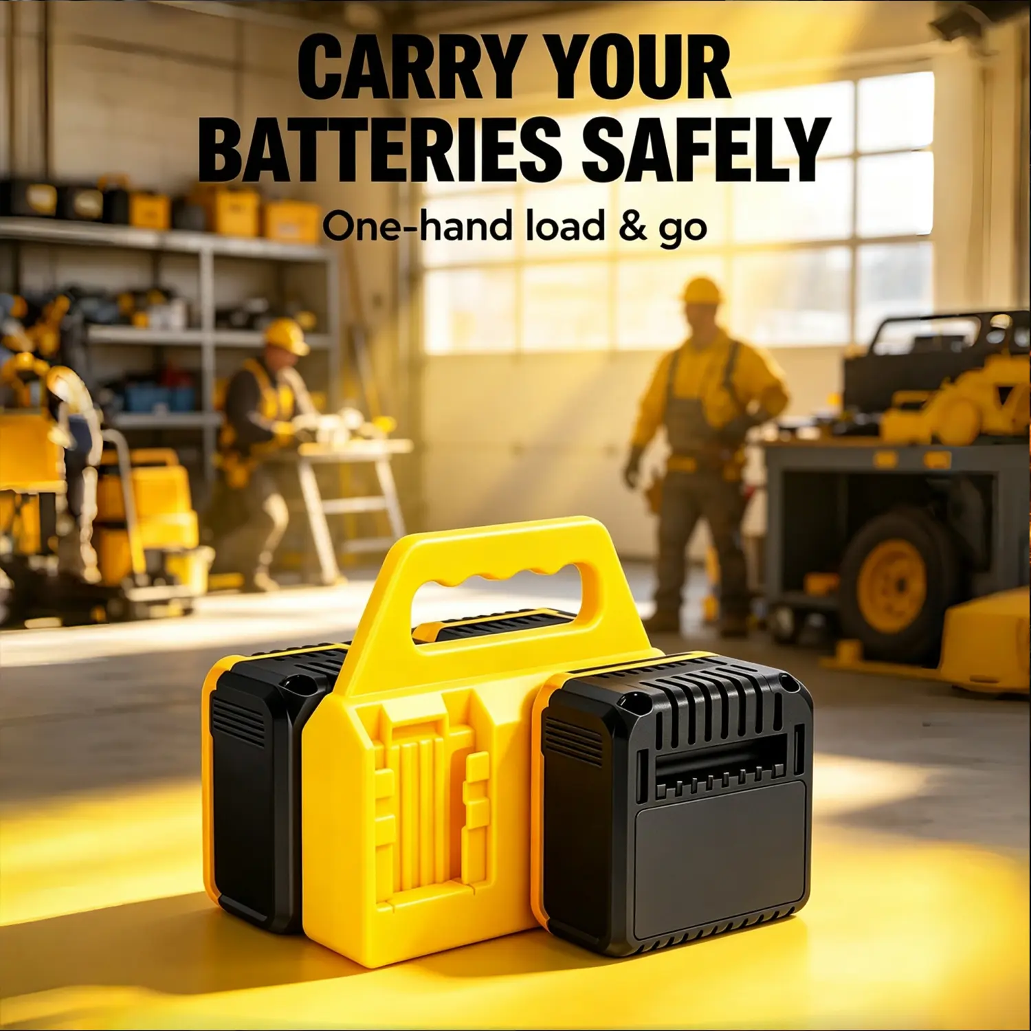 18V Battery Case Holder with Handle, 4-Slot Portable Tool Battery Organizer for 14.4V, Carrying Storage for Job Sites (Battery Not Included)-(4 Slots)