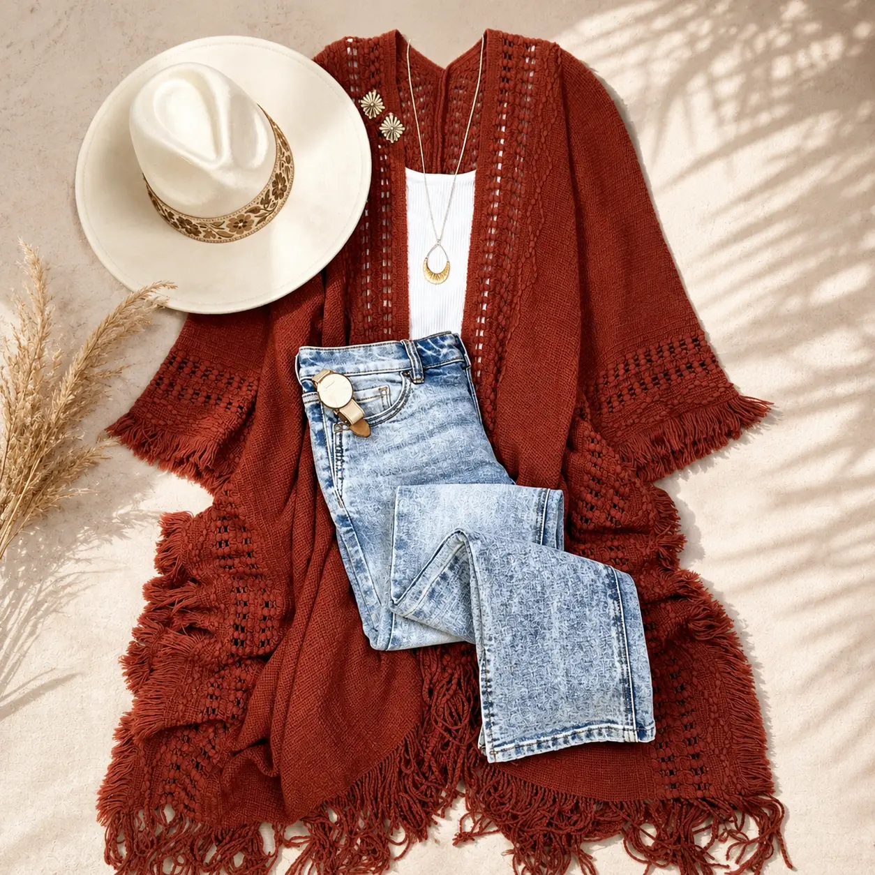 Kayla Cozy Bohemian Ruana Womenswear Boho Chic Coats Jackets Tops Women Comfort Basic Long Sleeve