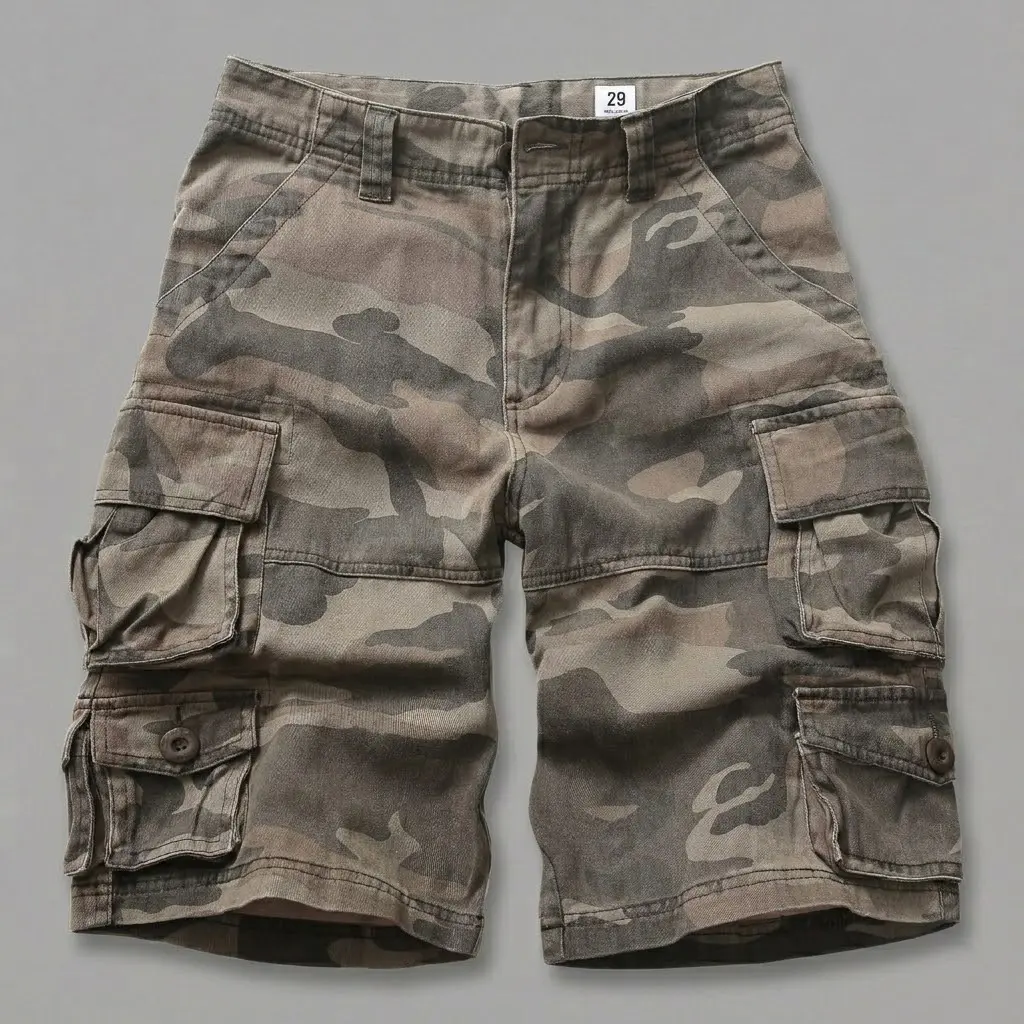 Men's Cargo Shorts with 9-Pockets,Relaxed Fit Durable Camo Casual Work Shorts, Breathable Cotton Utility Bottoms(No Belt)