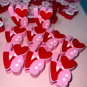 Love Straw Topper - Pink and Red Heart Design for Valentine's Day Decorations