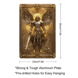 8 x 12 Inch Archangel Michael Golden Wings Metal Tin Sign – Vintage Art Decor Poster, Pre-Drilled for Easy Hanging – Ideal for Home, Garage, Club, Restaurant Wall Decor & Outdoor Plaque