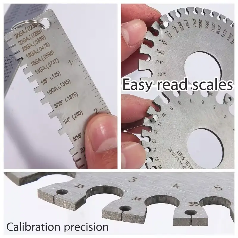 Stainless Steel Welding Thickness Gauge, Wire Gauge Measurement Tool, Dual-Sided Round Wire Cable Sheet Gage, Welding Material Thickness Tester