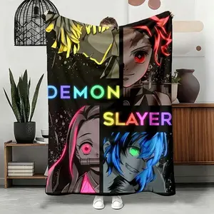 Cozy Neon Demon Slayer Blanket, Soft Flannel Gift for Anime Fans, Ideal Bedding for Kids & Adults, Warm Bedroom Accessory