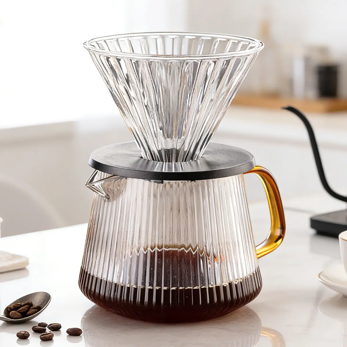 Pour over Coffee Maker, 23.6oz/700ML Glass Carafe, Glass Dripper/filter, Drip Coffee Maker Set, 1-6 Cups, Home or Office Use, Coffee Brewer, Glass Coffee Pot