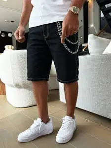 Summer Men's Casual Slant Pocket Solid Black Denim Shorts Menswear, Non-Stretch Y2K Style American Streetwear Casual All-Match Model, Suitable as a Gift Ready for Boyfriend or Husband