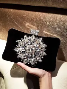 Women's Elegant Rhinestone Decor Evening Bag, Trendy Gorgeous Clutch Bag, Fashion Floral Design Shoulder Bag with Chain Strap for Party, Banquet Decor