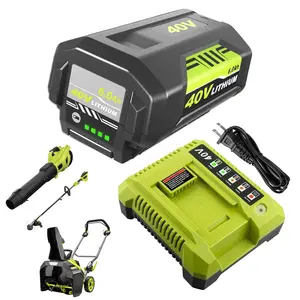 40V 6.0Ah Lithium-Ion Battery and Rapid Battery Charger OP401 for Ryobi 40 Vlot Power Tools OP4026 OP40602 OP4050A OP4040 OP4030