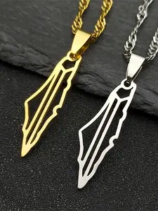 Israel Palestine National Map Hollow Pendant Necklace for Men Women Stainless Steel Gold Silver Color Geography Chain