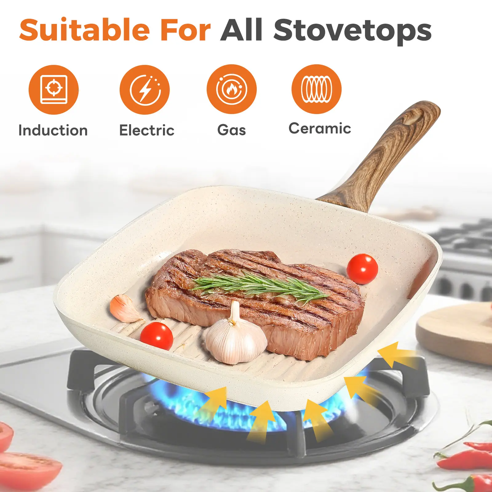 Beige-3Pcs Skillet Set