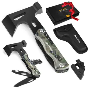 #JumpstartSale FLISSA Camping Axe Hammer Multitool, Hatchet Multi Tool Camo Stainless Steel, EDC Hiking Survival Multi Function Tool Pocket Knife with Sheath