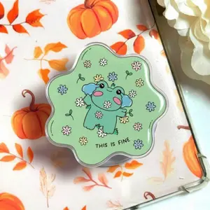 Cute Sad Frog Phone Grip Kindle Grip “Everything Is Fine” Cottagecore Flower Garden Aesthetic Acrylic Phone Holder