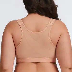 MELENECA Women's Front Closure Wirefree Post Surgery Plus Size Back Everyday Support Supportive Posture Bra Elastic Fabric Breathable Adjustable