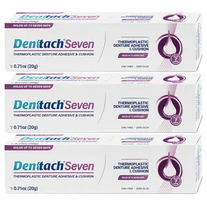 Denttach Denture Adhesive, Thermoplastic Denture Adhesive, Cushion and Reliner, Comfortable, Secure Denture Grip for Up to 7 Days, Non Glue, Zinc Free, Long Holding Denture Reliner (Pack of 3)