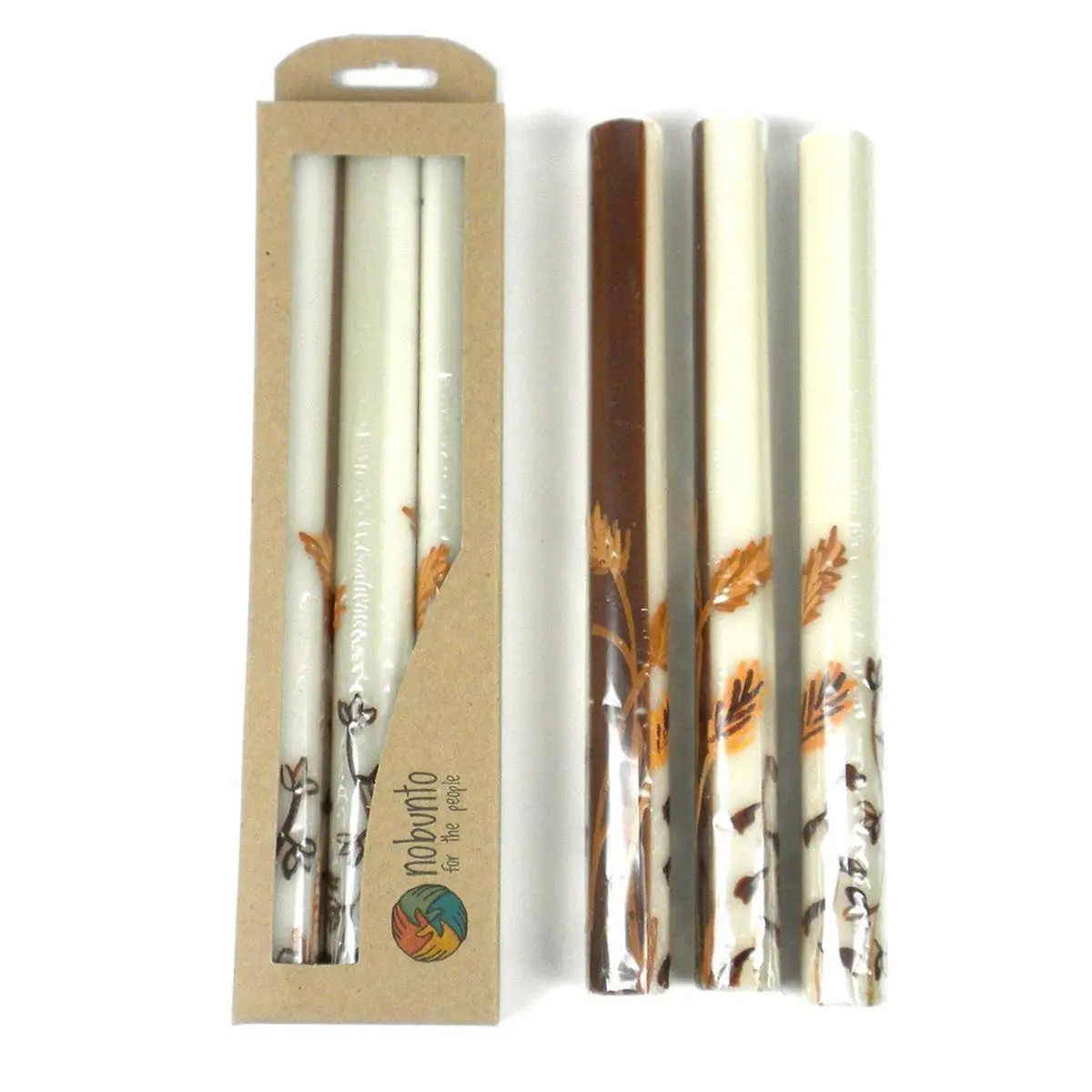 Nobunto PCGB1KIW-595684 Handmade Fair Trade Tall Hand Painted Kiwanja Design Candle Set, 3-Pack Home Decor Gift Candles