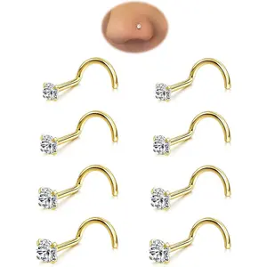 8Pcs Nose Rings Studs Set for Women Men: Hypoallergenic G23 Titanium/316L Surgical Stainless Steel Nose Studs, Nickel-free Lead-free L Shaped Corkscrew Nose Piercing Jewelry CZ 1.5mm 2mm 2.5mm 3mm