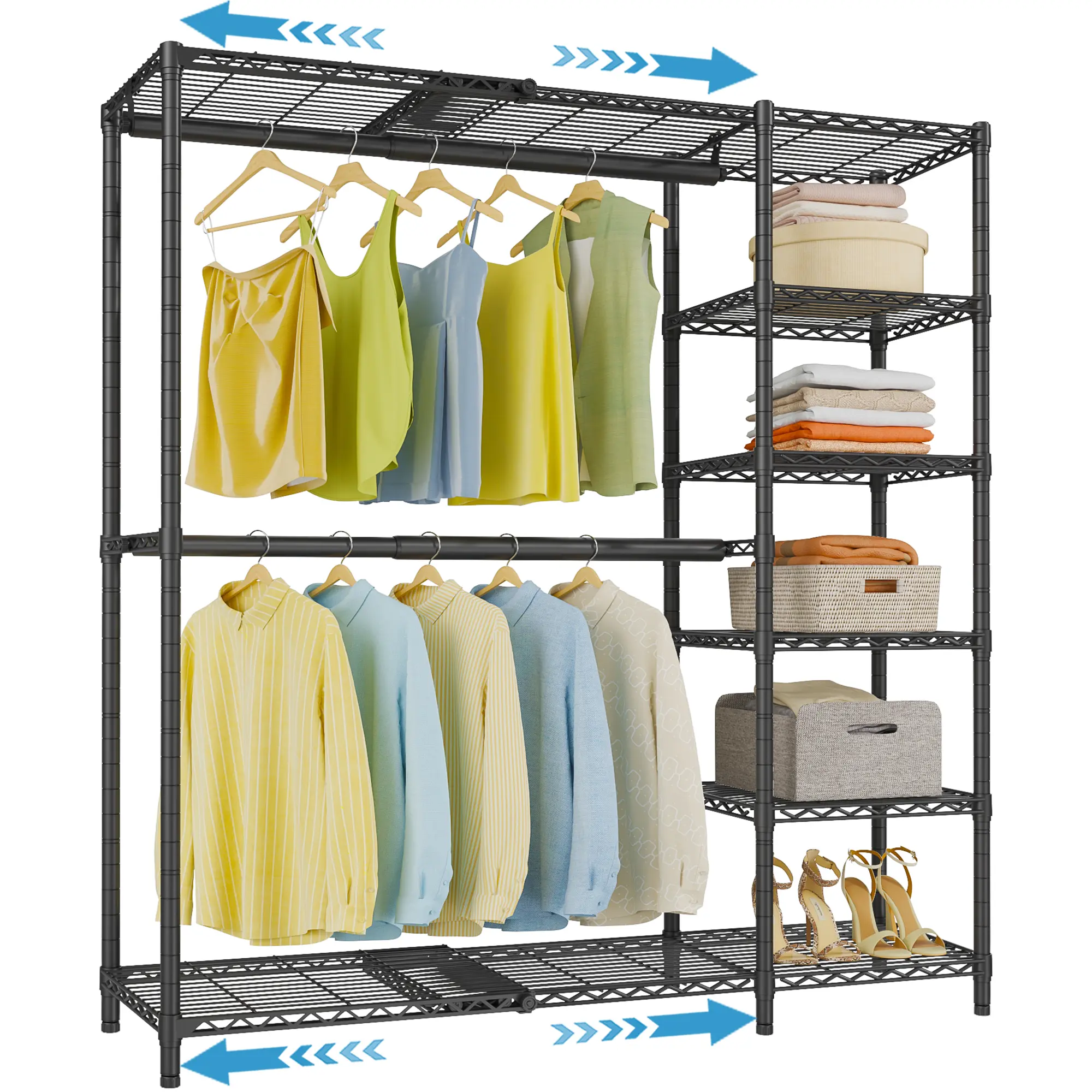 VIPEK X2 Expandable Reach-in Closet Racks Adjustable from 3'3" to 4'8" Portable Open Walk-in Closet Rack System with Flexible Shelves and Hanger Rods Clothing Rack for Hanging Clothes