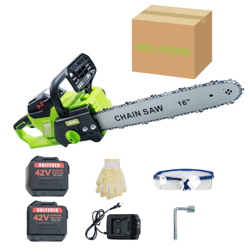 Holyever 42V 16” Cordless Electric Chain Saw, comes with two high capacity batteries for home, garden, logging, Father's Day gift. Tool Kit Lawn