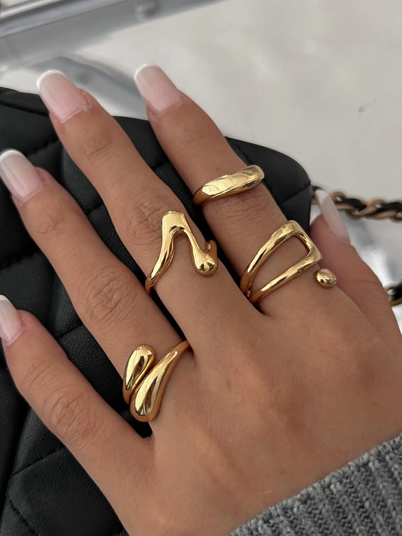 Women's Hip-Hop Style Geometric Joint Ring Set, Geometric Rings, Solid Zinc Alloy, Sexy Design, Four-Piece Jewelry Kit, Joint Finger Rings, All-Season Accessory