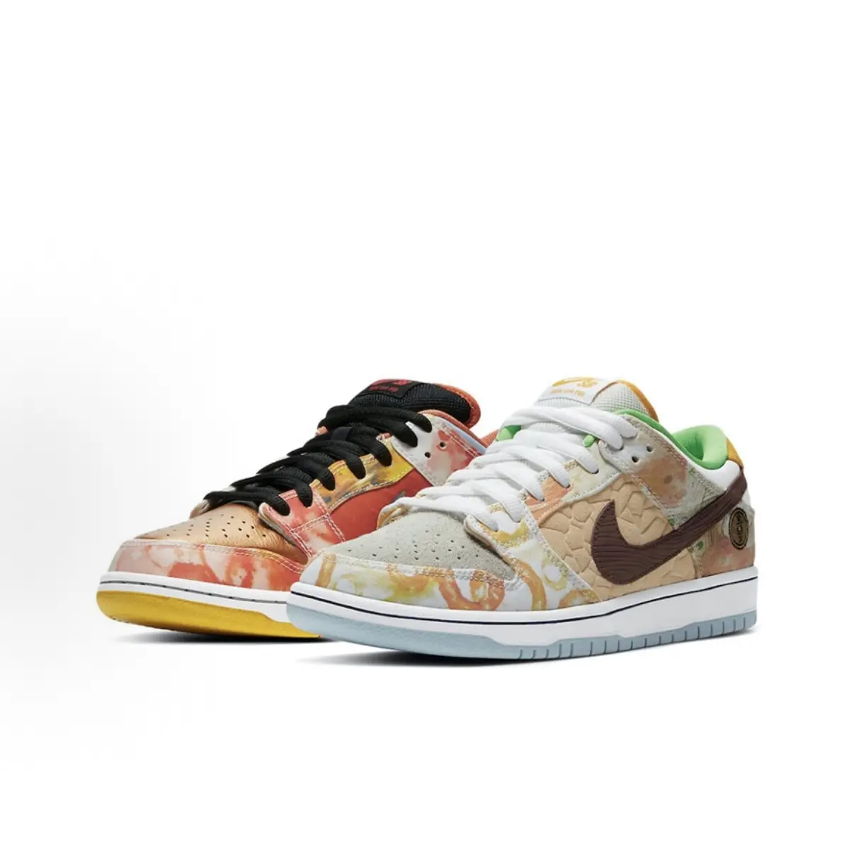 Vintage Pastel Watercolor Print Low Top Casual Skate Shoes Dark Brown Contrast Side Swoosh Design Comfort Cushioned Daily Lifestyle Footwear For Fall Unique Retro Street Outfits