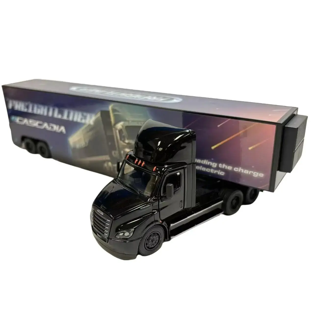 KINSMART 1:62 Scale Diecast Black Freightliner Cascadia with Container 13" Length Pull Back & Go Action Officially Licensed Model Made in China