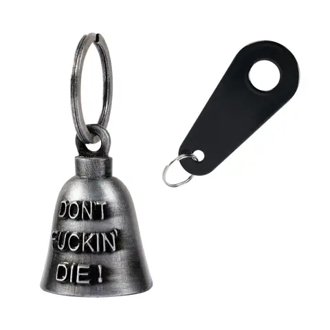 Dream Apparel Christmas/Halloween Bell, Gremlin/Guardian bell,Motorcycle Bell With Words "DON'T FUCKIN' DIE" , Motorcycle Key Chain For Women Men W/Hanger Biker, Bell For Riders, Good Luck Riding Bell Spirit Bell Moto Keychain Accessories