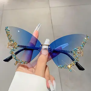 1 Count Rhinestone Decorated Butterfly Design Sunglasses, Durable Material Fashionable Rimless Sunglasses for Women, Elegant All-match Fashion Accessories for Daily Wear, Stylish Glasses, Trendy Styling Sunglasses