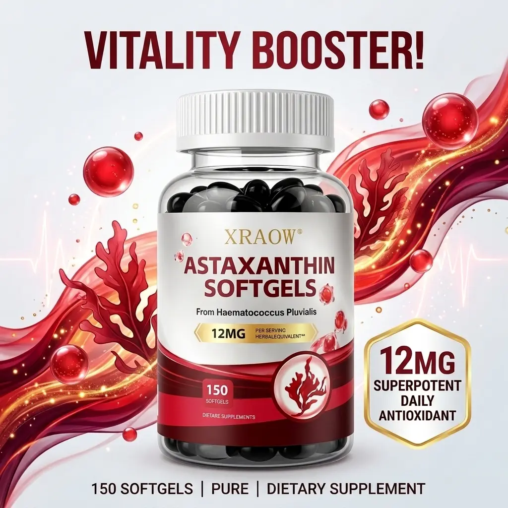 XRAOW Natural Astaxanthin 12mg (150 Count) - Premium Antioxidant Supplement for Eye, Joint & Immune Support boost