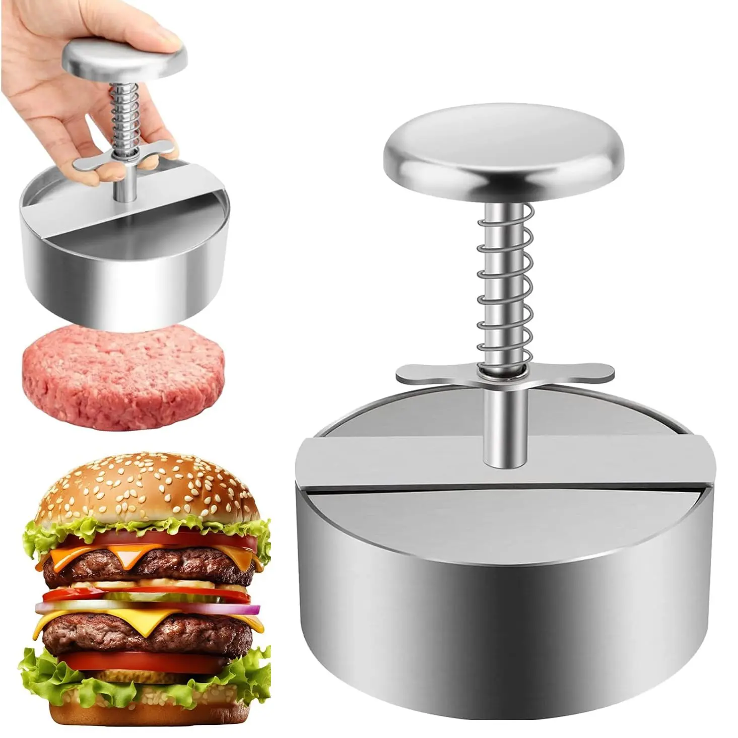 304 Stainless Steel Burger Press Machine, Adjustable Non-Stick Meat Patty Maker, Durable Kitchen Utensils, Design for Beef Burgers and BBQ