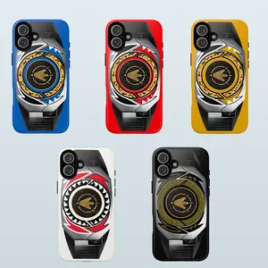 Power Rangers Dino Thunder mode Colorful Power Morpher inspired Phone Case with Iconic All Rangers Dino Coin Design for iPhone 16 Pro Max 15 Plus 14 Pro 13 12 11 XS Max etc Shockproof Superhero Anime Protection Durable Polycarbonate TPU