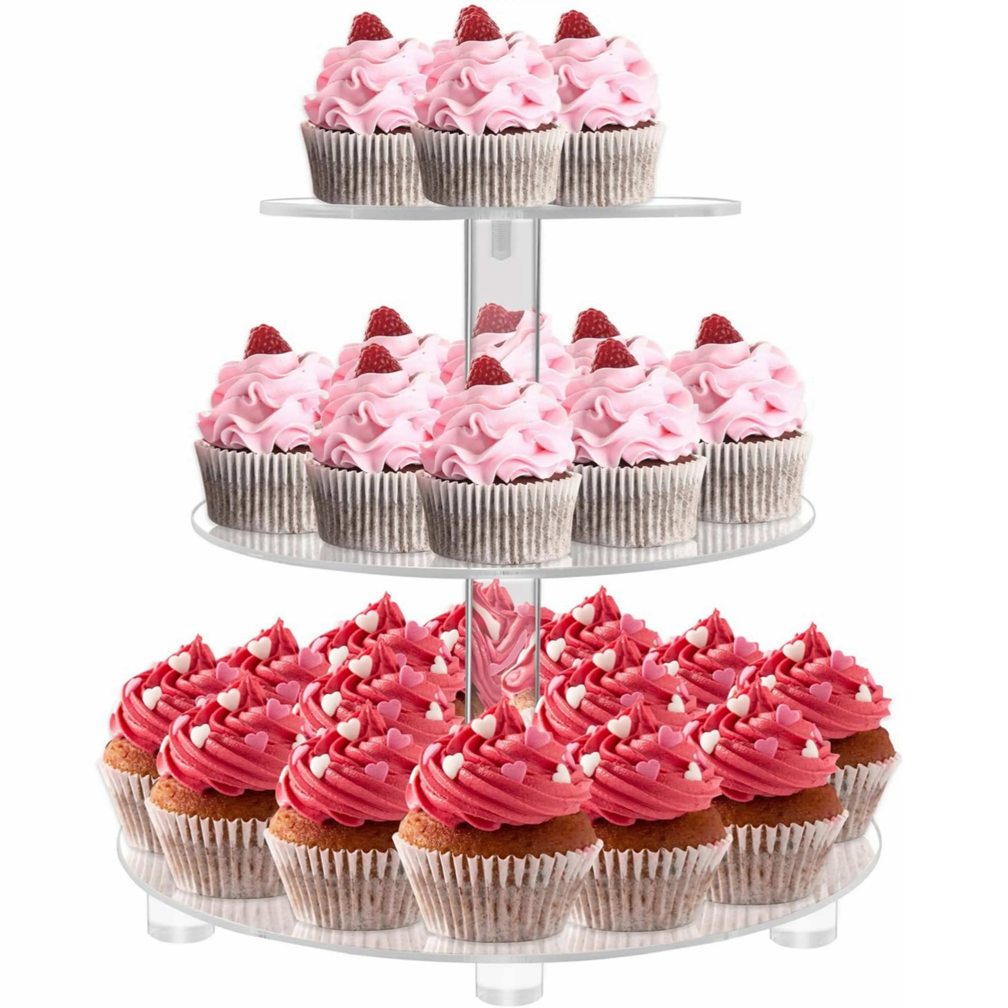 3-Tier Clear Acrylic Cupcake Stand - Cupcake Serving Tower with Base, Transparent Dessert Cake Holder for Wedding, Engagement, Graduation Party Decor (Home Display & Festive Supplies)