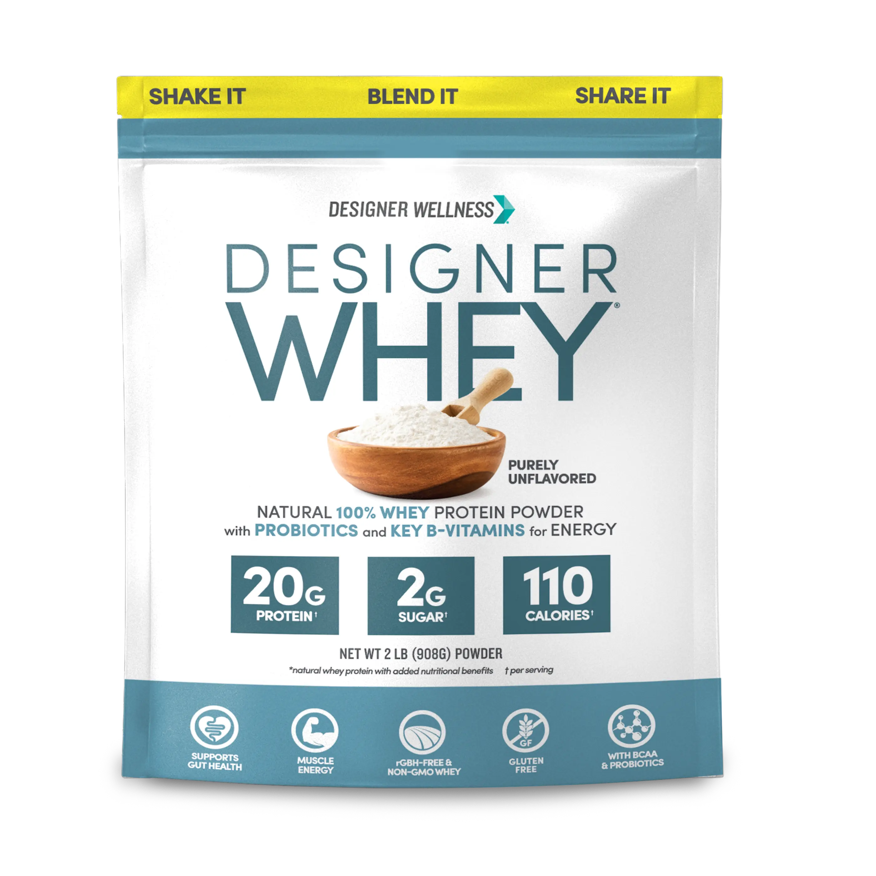 Unflavored Designer Whey 2 lb : 100% Whey Protein Powder- Designer Protein®