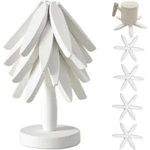 Foldable Black Walnut Wooden Trivet Set - 4 Trivets + 1 Stand for Hot Dishes, Pot, Bowl, Teapot, Hot Pot Holders (White )