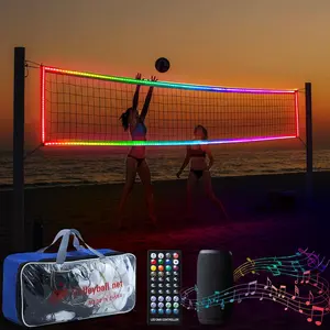 LED Portable Volleyball Net 31.2x3.3ft with Steel Cable Light up Glow in The Dark with Remote Control for Backyard Beach Pool Outdoor Game