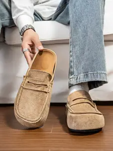 Men's Slip-On Shoes, Soft PU Sole, Anti-Slip Half Sandals, Thick Bottom, All-Season Comfort, Solid Pattern, PVC Sole