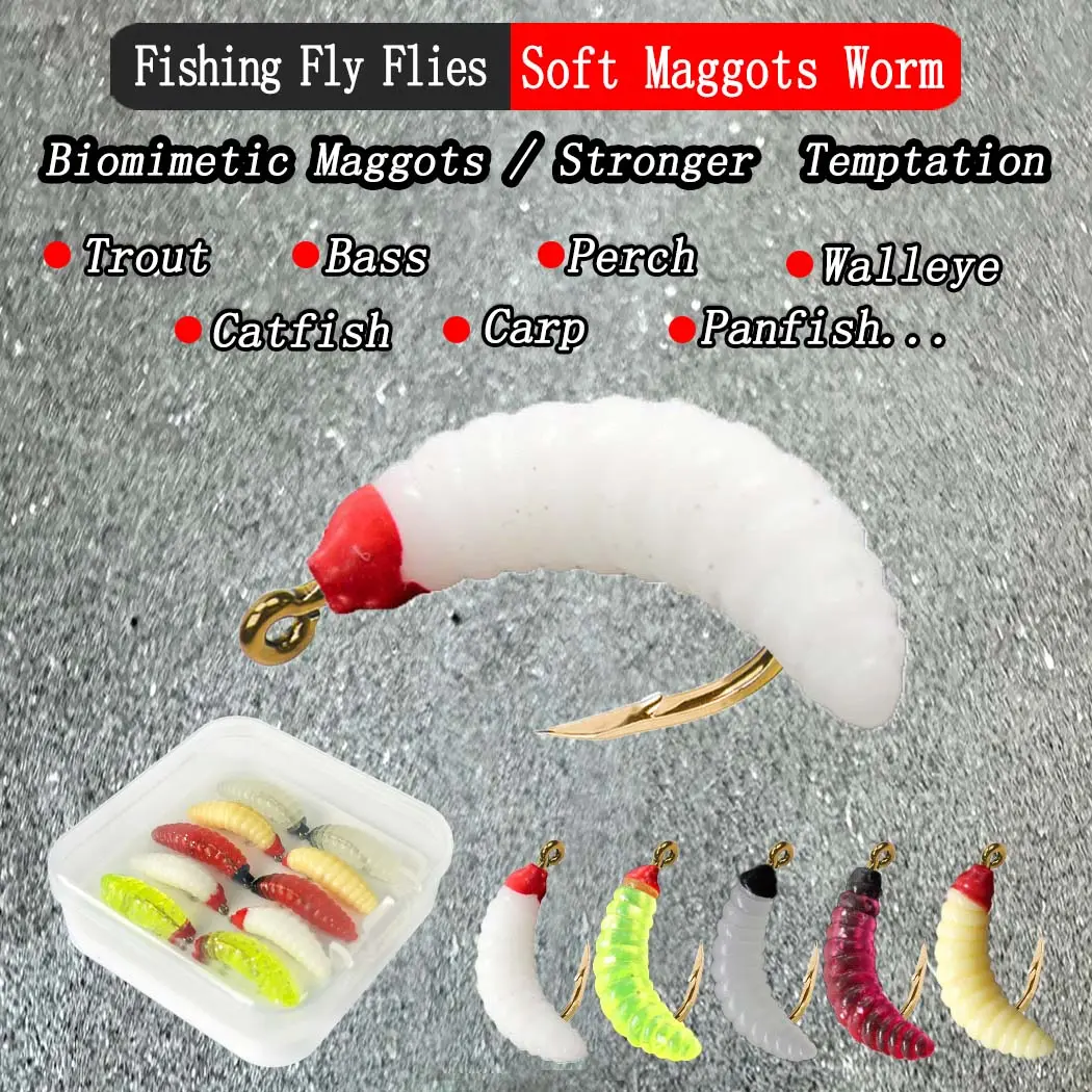 5/10Pcs Fly Fishing Flies Soft Maggots Worm Multicolor Fly Artificial Insect Bait Fly Fishing Dry/Wet Flies Lure for Trout Fishing Lures