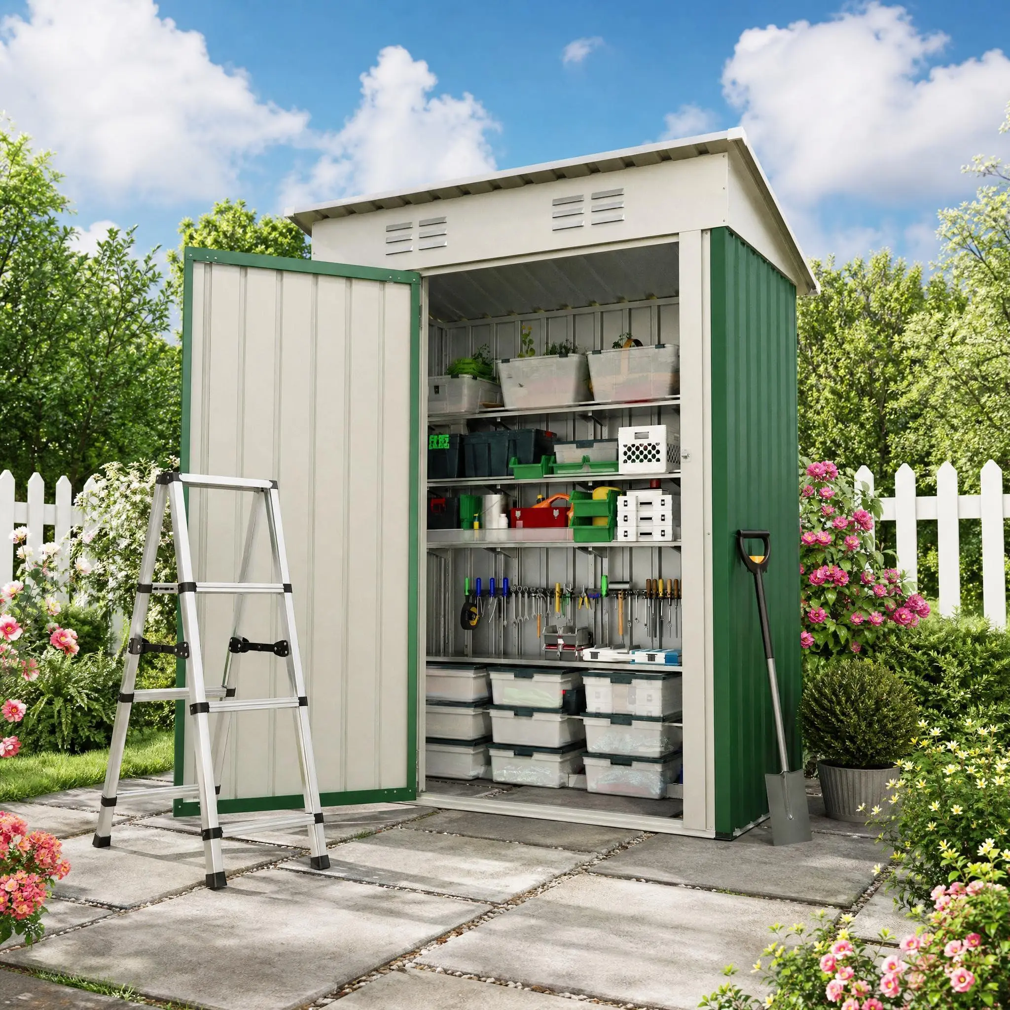 5x3 ft Outdoor Storage Shed with Window, Waterproof Metal Garden Shed Lockable Single Door Weather Resistant Tool Storage House