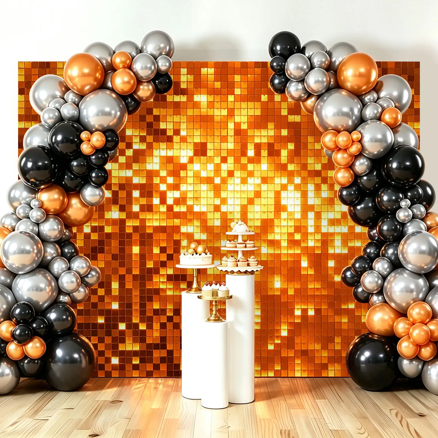 24/30/36/49Pcs Orange Shimmer Wall Backdrop, Square Sequin Panel Wall for Birthday Wedding Graduation Halloween Party Photo Booth Background, Decorative Wall Panels for Event Decor