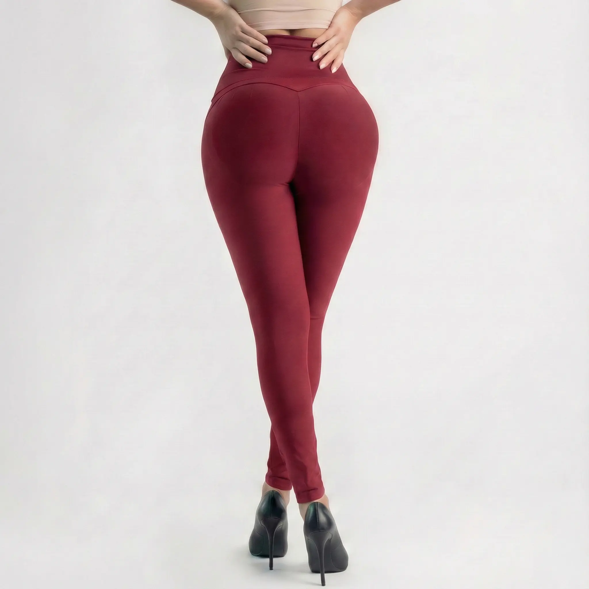 ChicCurve High-Waisted Tummy Control Leggings in Rich Wine Red Soft Stretchy Fabric for Comfort and Style Flattering Fit Versatile Color
